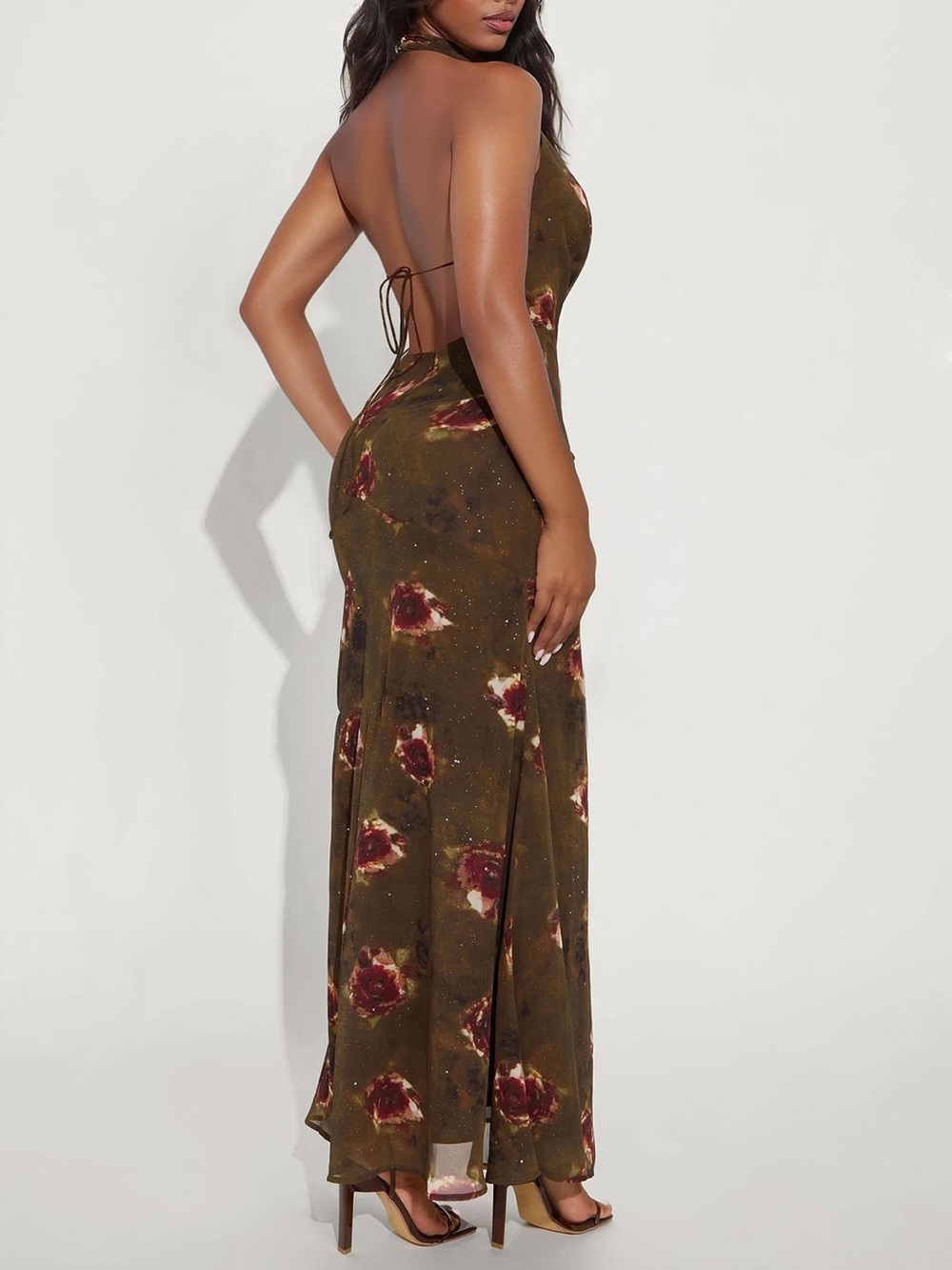 Fashion Nova Graceful Chaos Glitter  Open Back Maxi Dress Size XS NWT